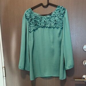 Ann Taylor Teal Blouse with Floral Accents